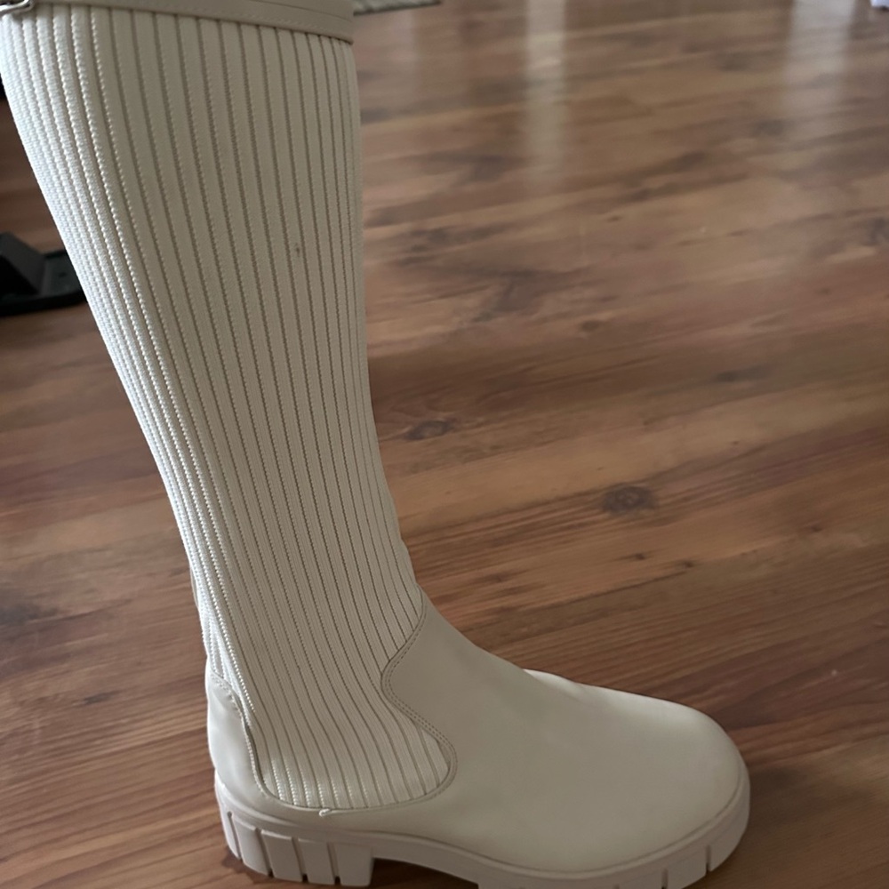 Stylish Cream Knee-High Boots